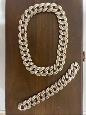 Vintage Chunky Silver-Tone Link Necklace & Bracelet Set